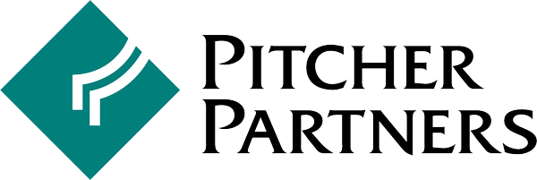 Pitcher Partners accounting firm logo in teal and black.